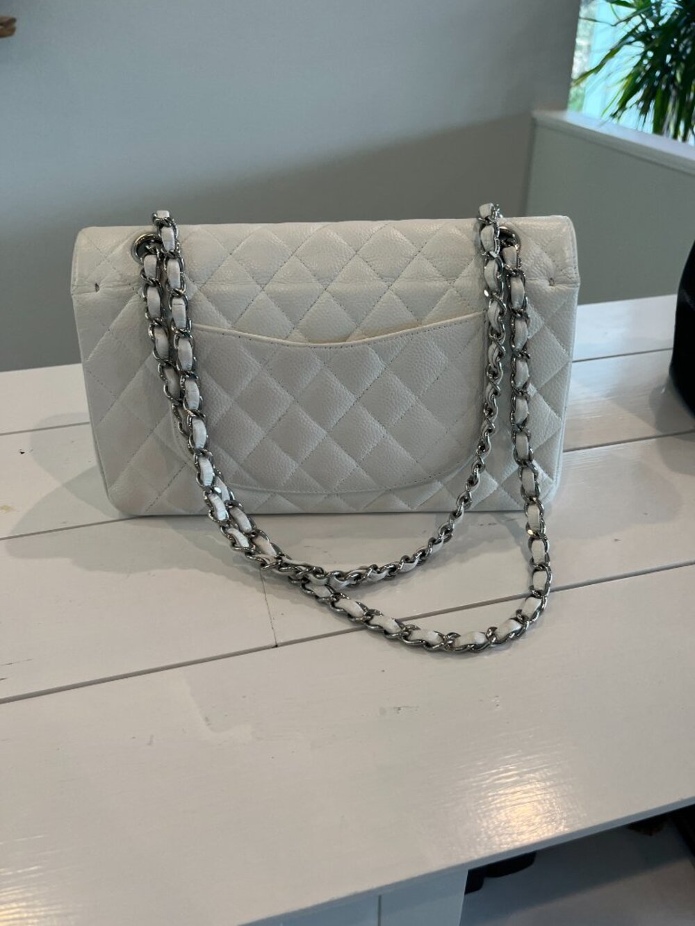 CHANEL White Caviar Medium Double Flap Shoulder Bag with Silver Hardware - Picture 4 of 12
